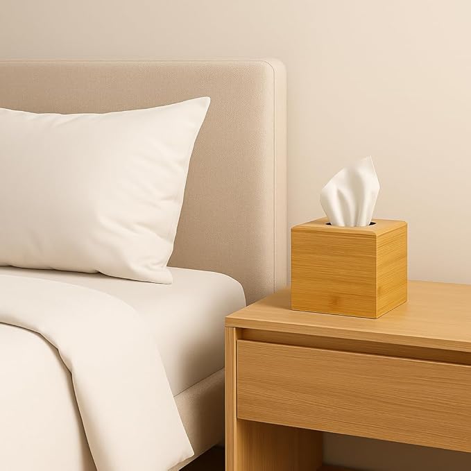 Premium Bamboo Tissue Box Cover – Modern Minimalist Wooden Tissue Box Holder with Sliding-Bottom for Easy Refill – Durable Eco-Friendly Home Decor Accessory for Bathroom, Bedroom, Office