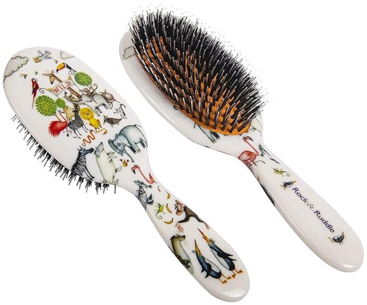 Rock & Ruddle Natural Mixed Boar Bristle Hair Brush for Women and Kids (Large 21 cm) - Perfect for Wet or Dry Hair, Detangling Smoothing Blowdrying - Designed & Made in UK - Wild Design
