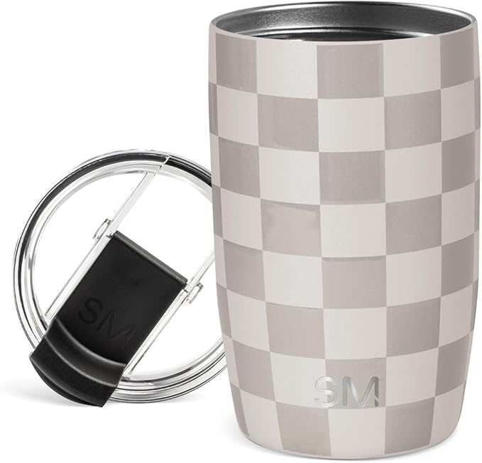 Simple Modern Travel Coffee Mug Tumbler with Flip Lid | Reusable Insulated Stainless Steel Cold Brew Iced Coffee Cup Thermos | Gifts for Women Men Him Her | Voyager Collection | 12oz | Checkmate