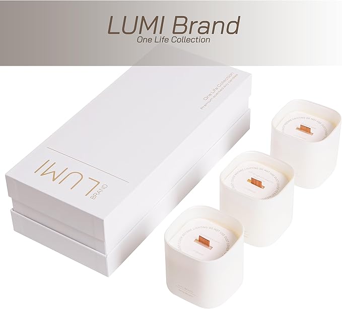 Set of 3 Premium Scented Soy Candles Gift Set | One Life Collection - Orange Blossom, White Tea & White Bloom | Crackling Wood Wick | Luxury Candle Set for Relaxation, Home Décor & Gifts | 9.8oz Each