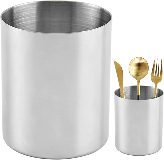 Gcroet Stainless Steel Utensil Holder, 3.2x3.9 Inch Utensil Crock for Spoon Fork, Space-saving Easy Clean Stainless Steel Container for Kitchen Counter...