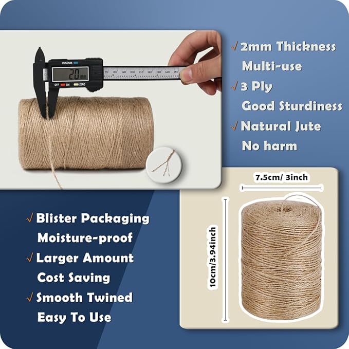 10Pack 2mm Natural Jute Twine String 8000 Feet Long Twine String for Crafting Gardening Gift Wrapping Macrame DIY Home Decor (Brown-800Feet/Roll)