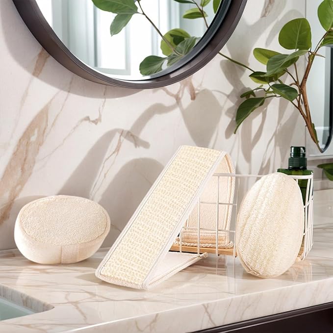 3 Pack Natural Loofah Sponge Exfoliating Body Scrubber, Made of Natural Biodegradable Shower Loufa Sponge, for Shower & Bath