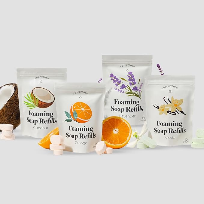 Foaming Hand Soap Tablets – Rich, Moisturizing Hand Soap Refills, Works with Dispensers, Variety Pack, 10 Count, 4 Pack