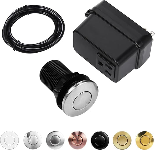 Garbage Disposal Switch, Cordless Air On Off Kit for Food Waste Disposer, Stainless Steel Brushed Nickel, SHORT 2.5" Sink Top Push Button by CLEESINK
