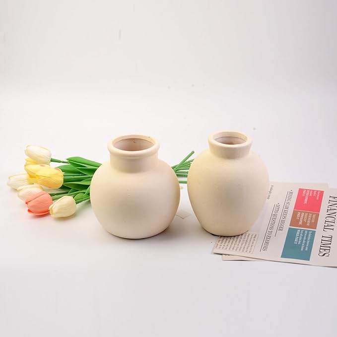 Plain Beige Ceramic Vase for DIY Painting - Customizable Handmade Pottery, Blank Canvas for Flower Arrangements, Home Decor, Wedding & Office Decoration (5.91 x 5.91W x 5.71H)