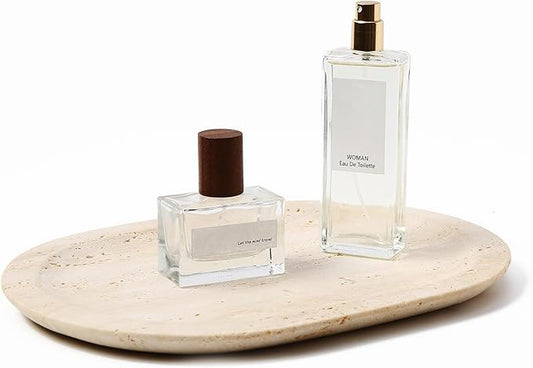 Natural Marble Decorative Tray Bathroom Counter Perfume Organizer Vanity Tray for Home Decor, Jewelry Candle, Coffee Table, Soap Holder Dresser Countertop Accessories 8"x11" Travertine