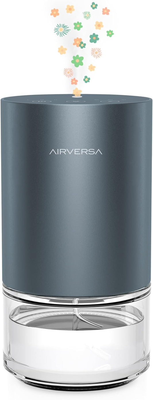 Airversa Essential Oil Diffuser Waterless Aromatherapy Diffusers for Home Large Room, Bedroom, Car, Office, Desk, Battery Operated, Small Diffuser for Pure Scent, 100mL Capacity, AN9 (Grey)