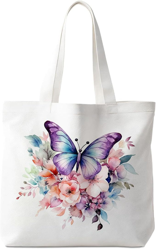 Animals-Flowers-Fruits-Bow Valentines Canvas Heart Tote Bag, Coquette Reusable Shopping Grocery Bags