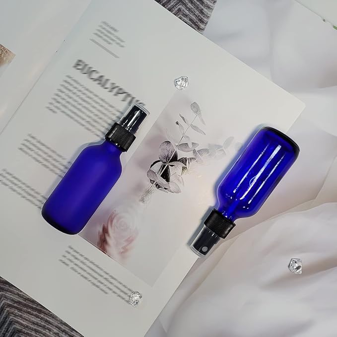 60ml Blue Glass Spray Bottles,Small Empty Fine Mist Perfume Refillable Reusable Travel Spray Bottle for Essential Oils/Hair/Aromatherapy/Cleaning/Cosmetic with Extra Spray Nozzle(2 Pack)