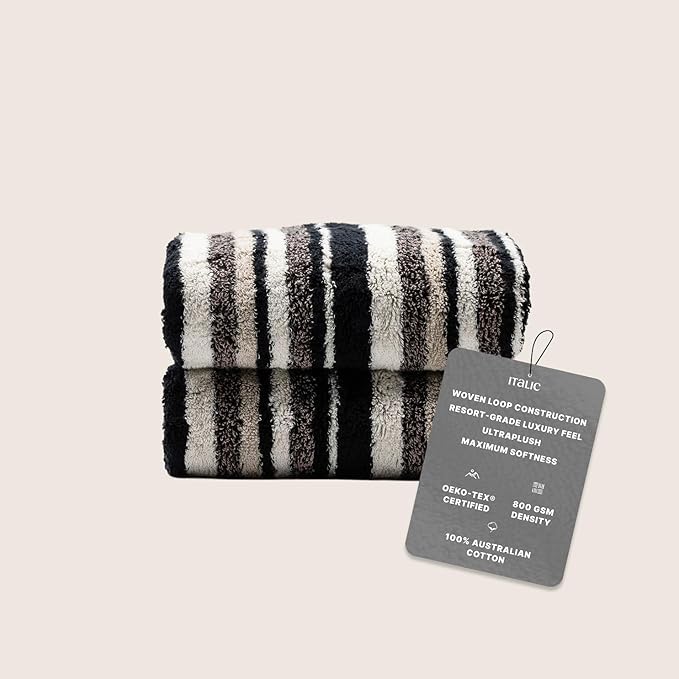 Italic Ultraplush 100% Australian Cotton Towels - Set of 2 Luxury Bath Towels, Quick Dry Plush and Absorbent, Heavy Duty Large Bath Towels, 800GSM for Bathroom & Spa (Stripe Multi-Color)