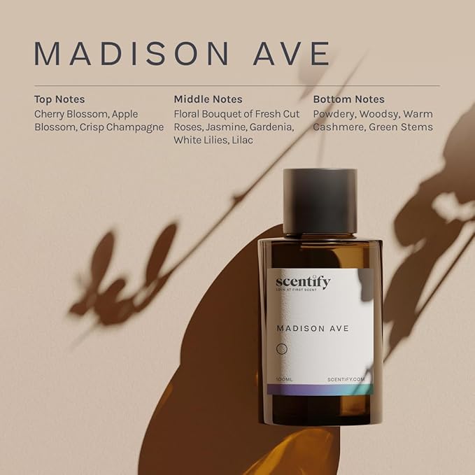 Scentify Madison Ave Aroma Oil Refill Scent for Oil Diffusers Luxurious Relaxing Aromatherapy Fragrance 100ml, 3.38oz