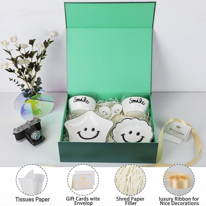 UoeRing 2 Pack Green Gift Box Large 13.5x11.8x4.7 inch Luxury Gift Box for Presents with Magnetic Closure Lid Collapsible,Birthday,Christmas,Contains Card, Ribbon, Tissue Paper,Shredded Paper Filler