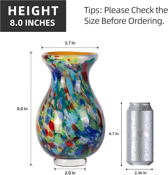 KAMMAK Colored Glass Vase, Beautiful Hand Blown Decorative Vase, Modern Art Vase for Flower Mantle Dining Table Centerpiece, Entryway Living Room Wedding Decoration, FH021