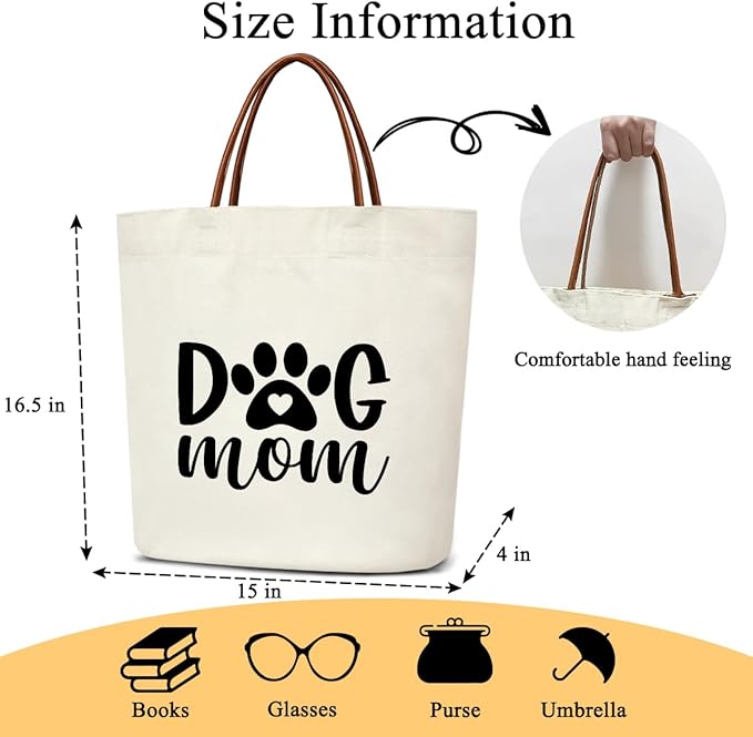 Canvas Tote Bag for Women, Birthday Gifts, Aesthetic Reusable Grocery Shopping Bags With Leather Handles