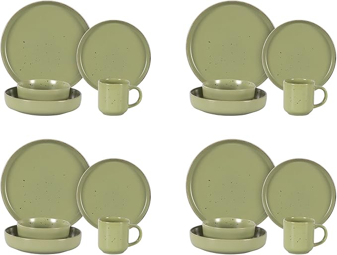 HomeVSS 20-Piece Dinnerware Set - Serves 4, Matte Green Glaze plates and bowls sets with Speckle Effect for Microwave & Dishwasher Safe