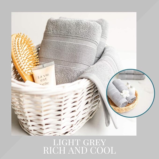 Luzia 8 Piece Bathroom Towel Set - 100% Turkish Cotton, Premium Quality - 2 Bath Towels 2 Hand Towels and 4 Washcloths (Light Grey)