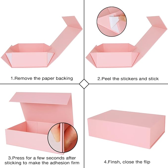 Aimyoo Pink Collapsible Gift Box with Magnetic Closure Lids 10.5x7x3 in, Bridesmaid Groomsman Proposal Boxes, Rectangle Storage Box 3 Pack