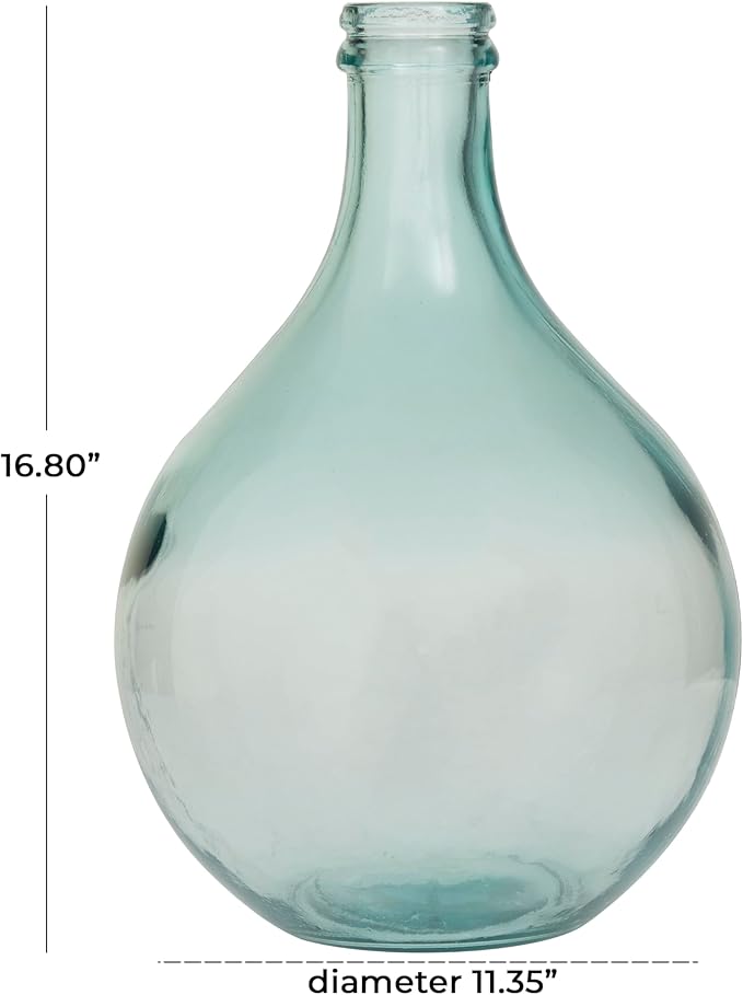 Deco 79 Recycled Glass Handmade Decorative Vase Spanish Bottle Centerpiece Vase, Flower Vase for Home Decoration 11" x 11" x 17", Teal