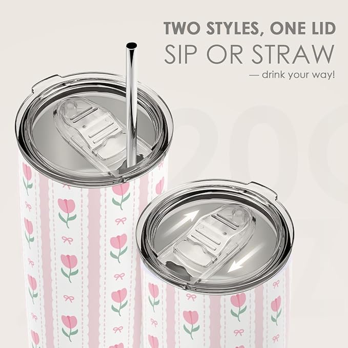 SANDJEST Tulip Tumbler 20oz, Stainless Steel Travel Cup with Lid, Insulated Coffee Mug, Tulip Gifts for Women Girls Friends Sisters on Birthday Christmas