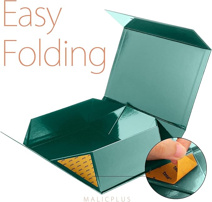 Large Gift Box with Lid 13.5x9x4.1 Inches, Green Groomsman Proposal Gift Box with Magnetic Closure for All Occasion (Glossy Green)