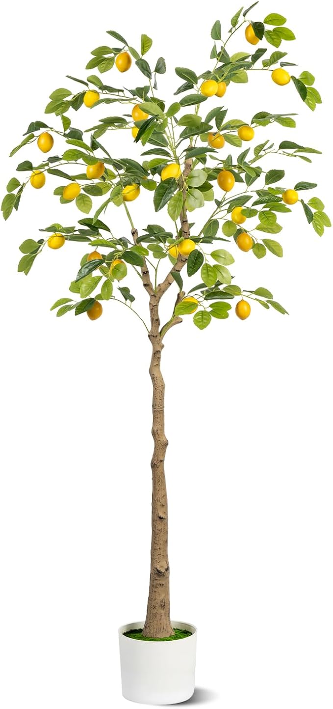 Artificial Lemon Tree 5FT Tall Faux Lemon Tree 5 Feet Fake Lemon Tree Faux Plants with Realistic Trunk and Lifelike Leaves and Fruits for Home Office Decor (Lemon Tree, 5 FT)