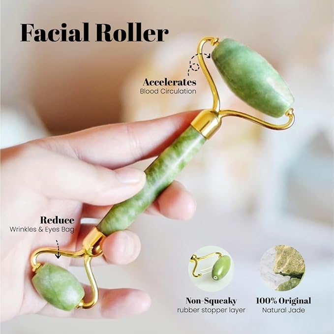 ROSELYNBOUTIQUE Gua Sha Facial Tools & Face Roller for Lift Wrinkless Natural Skincare Tool Jade Roller Guasha Tool for Face (Green)