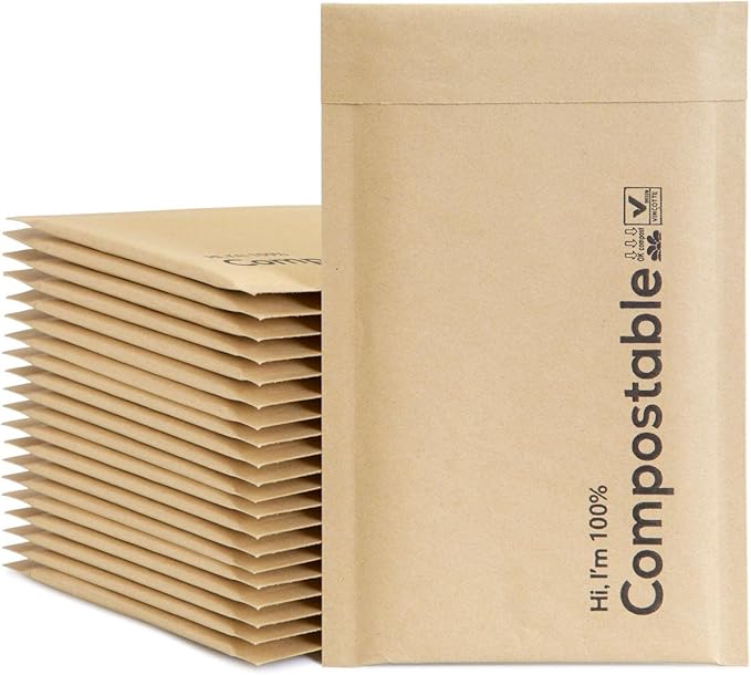 4x8 100% Biodegradable Bubble Mailers,25 Count Kraft Brown #000 Compostable Padded Packaging Wrap Envelopes Pouches Eco Friendly Self Seal Bags