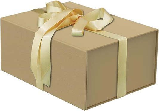 MOYEUPAC Glod Gift Box,9" X 7" X 4" with Lids for Presents Magnetic Closure Gift Packaging for Christmas,Thanksgiving, Birthday,Glod with Ribbon