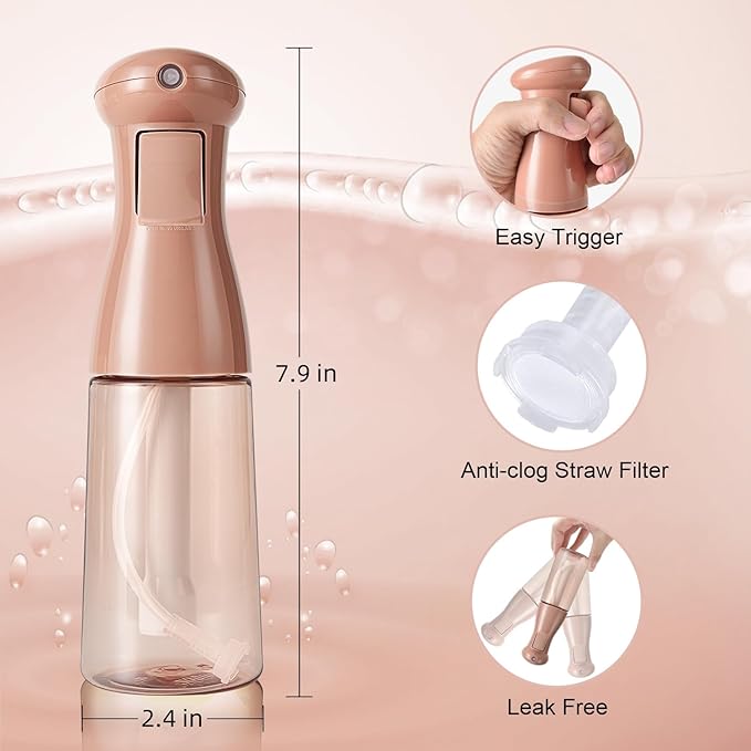 airbee Spray Bottle For Hair, Continuous Mister Sprayer, Ultra Fine Mist Empty Spraying Water Bottles for Hairstyling, Barbers, Salons, Essential Oil Scents, Cleaning, Plants (2 Pack, 6.8 OZ)
