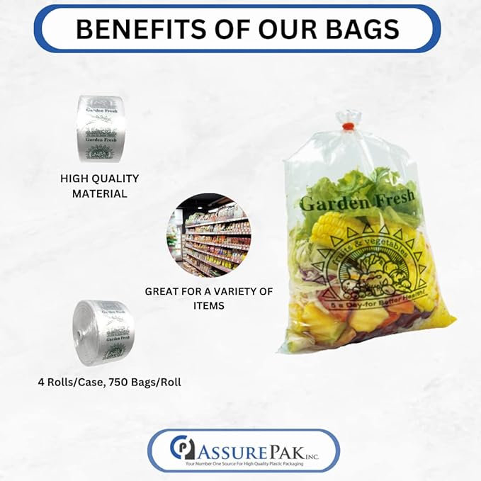 Clear Produce Bags Roll - 3000 bags - 15"x20" – (4 Rolls, 8 Microns) – for Grocery, Small Business, Reusable Produce Use, Food & Storage Needs, Garden Fresh, Narrow Profile, Kitchen Use