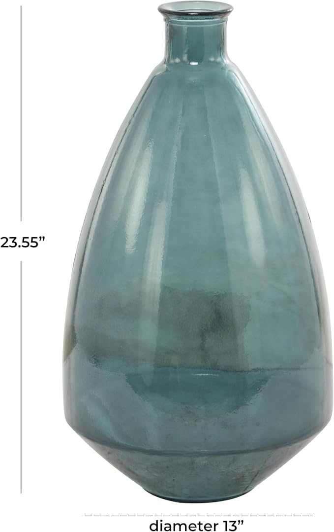 Deco 79 Recycled Glass Handmade Decorative Vase Spanish Centerpiece Vase, Flower Vase for Home Decoration 13" x 13" x 24", Blue