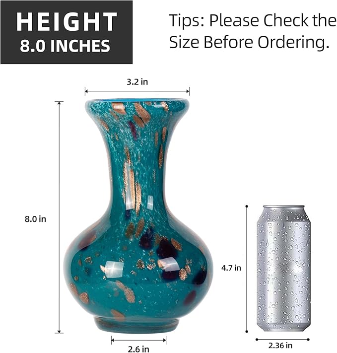 KAMMAK Colored Glass Vase, Beautiful Hand Blown Decorative Vase, Modern Art Vase for Flower Mantle Dining Table Centerpiece, Entryway Living Room Wedding Decoration, FH003