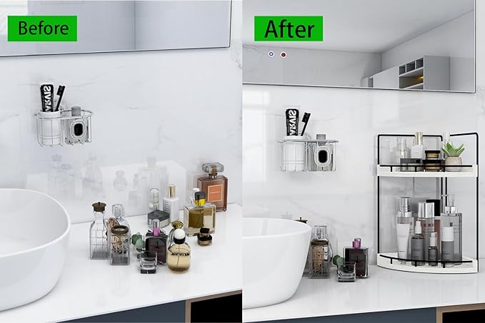 Dorhors 2-Tier Rustic White Corner Bathroom Shelf