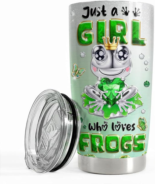 SANDJEST Frog Tumbler 20oz Girl Who Loves Frogs Cup Stainless Steel Insulated Tumblers Coffee Travel Mug for Girls Teen Gift for Birthday Christmas