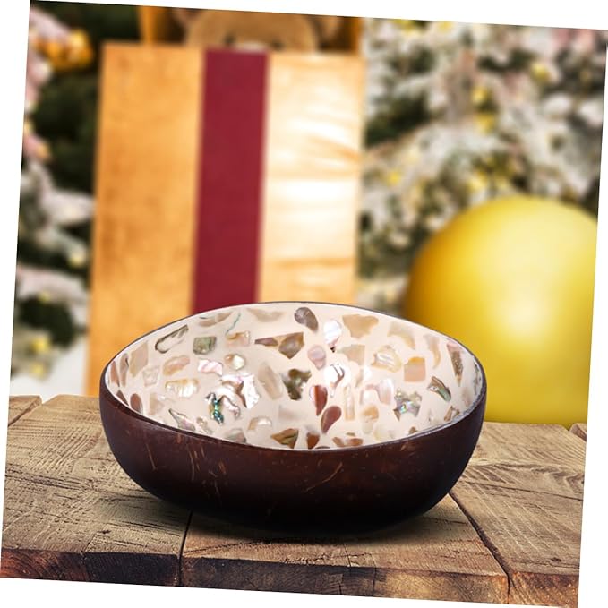 2pcs Handmade Natural Coconut Shell Bowls with Unique Hand-painted Pattern Multipurpose Food Containers for Salad Snacks Desserts and Home Decor Decorative Entryway Key Storage