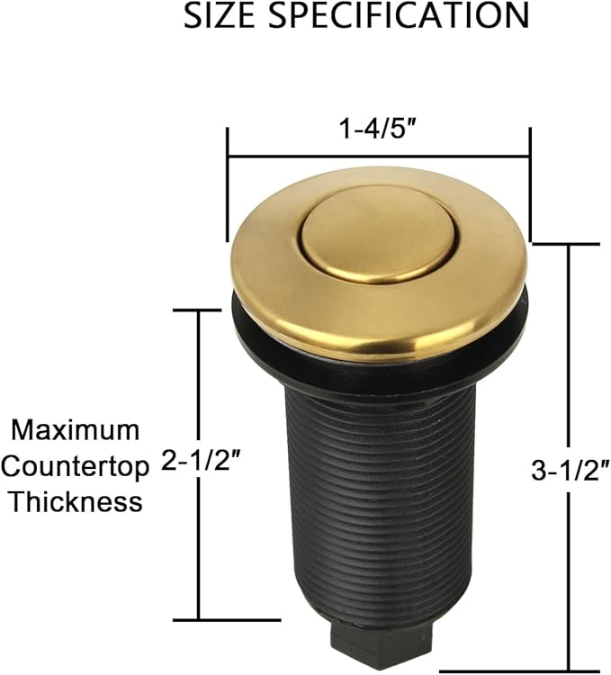 Akicon Garbage Disposal Air Switch with Air Hose, Sink Top Push Button Replacement for Air Switch Garbage/Waste Disposal Outlet (Brass Gold)