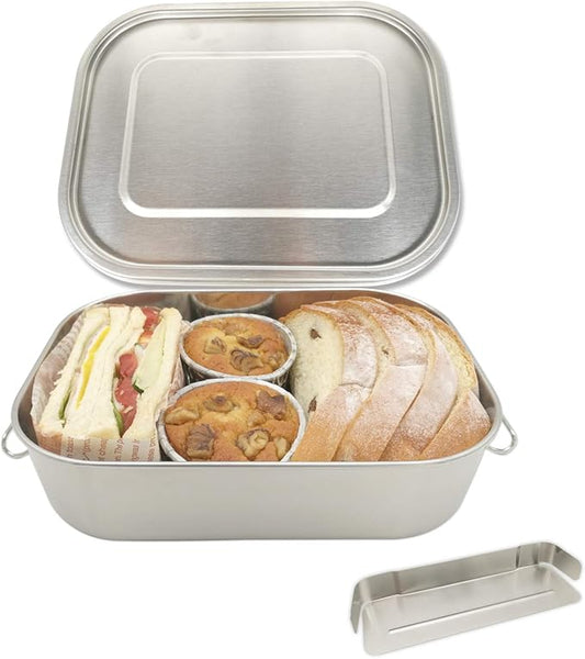 UPTRUST Leak Proof Stainless Steel Lunch Food Container, Large Bento Boxes Metal Lunch Box for Kids or Adults - Lockable Clips (1400ML/47oz)
