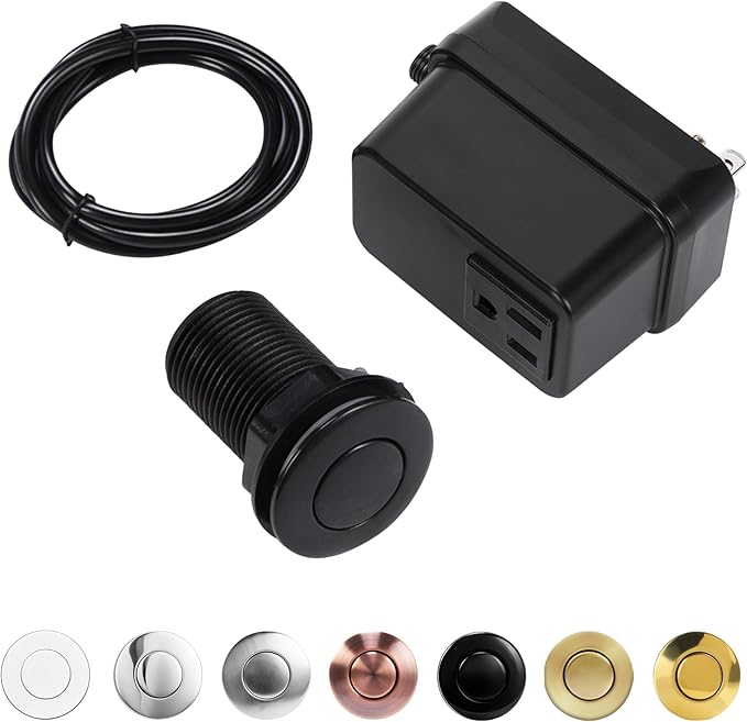 Garbage Disposal Switch, Cordless Air On Off Kit for Food Waste Disposer, Plastic Black, SHORT 2.5" Sink Top Push Button by CLEESINK