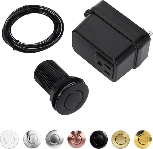 Garbage Disposal Switch, Cordless Air On Off Kit for Food Waste Disposer, Plastic Black, SHORT 2.5" Sink Top Push Button by CLEESINK