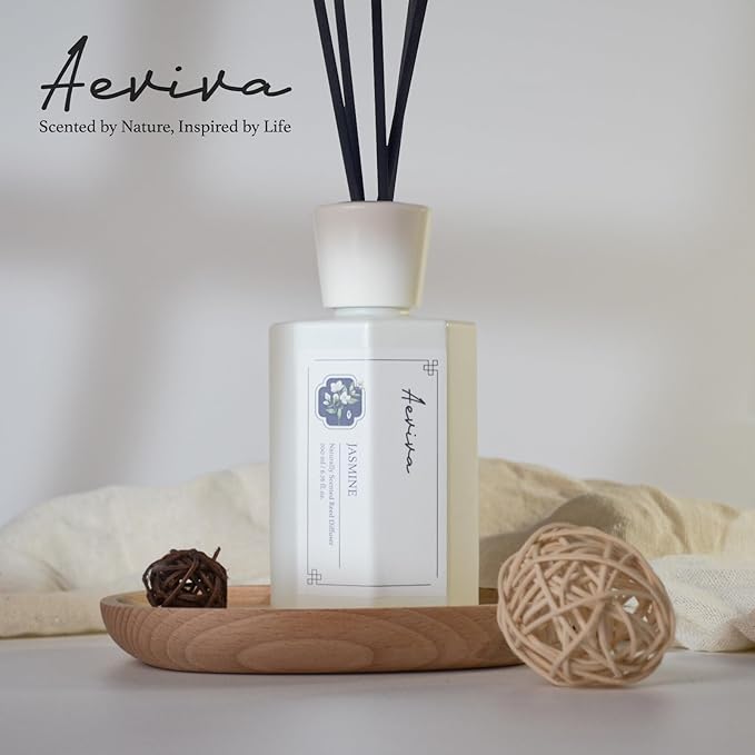 Reed Diffuser Set, 6.76 fl oz Jasmine Scented Oil Diffuser, Home Fragrance with Reed Sticks for Bedroom, Office, Bathroom Shelf Decor & Gifts