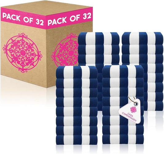 CASA COPENHAGEN Cabana Towel Designed in Denmark Rough and Tough, Quick Dry, Beach, Pool, Bath & Shower 30x60 inches 32 Pieces Cotton Beach Bath Towels Set - Royal Blue