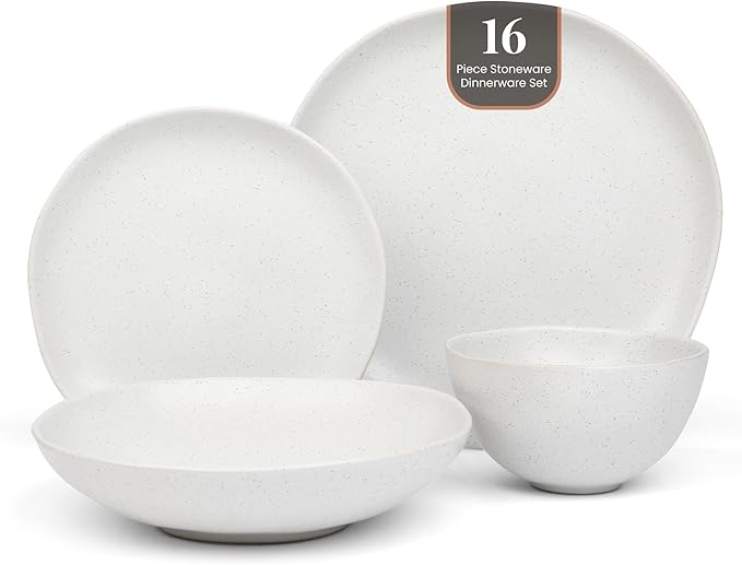 Trasa Home by Larder & Vine, Eco-Friendly High Fired Artisan Stoneware, Organic & Modern Dinnerware, 16 piece set, 4 place settings (Millstone)