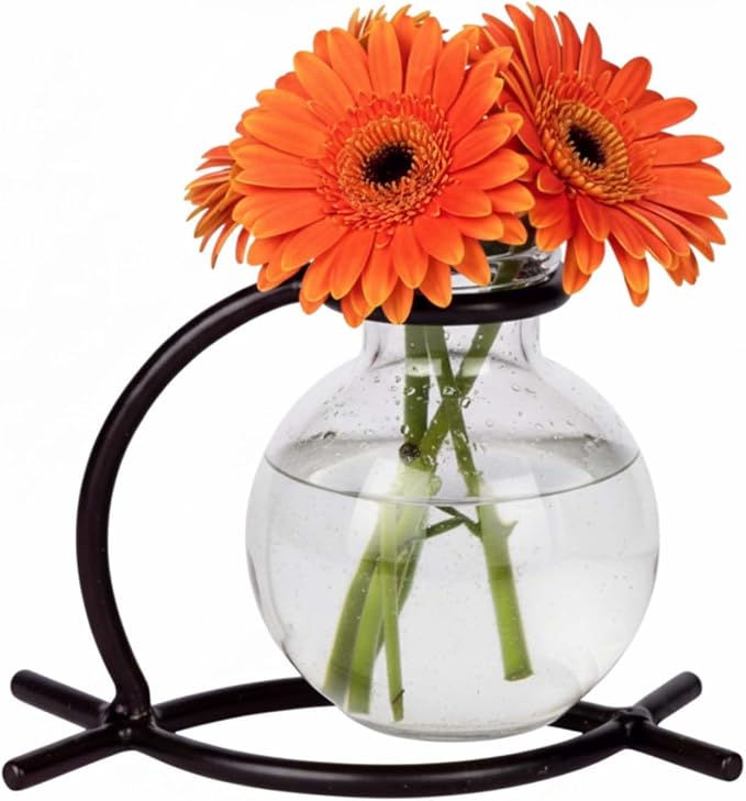 Couronne Company M501-200-00 Casablanca Recycled Glass Vase & Metal Stand, 4", Clear, 1 Piece