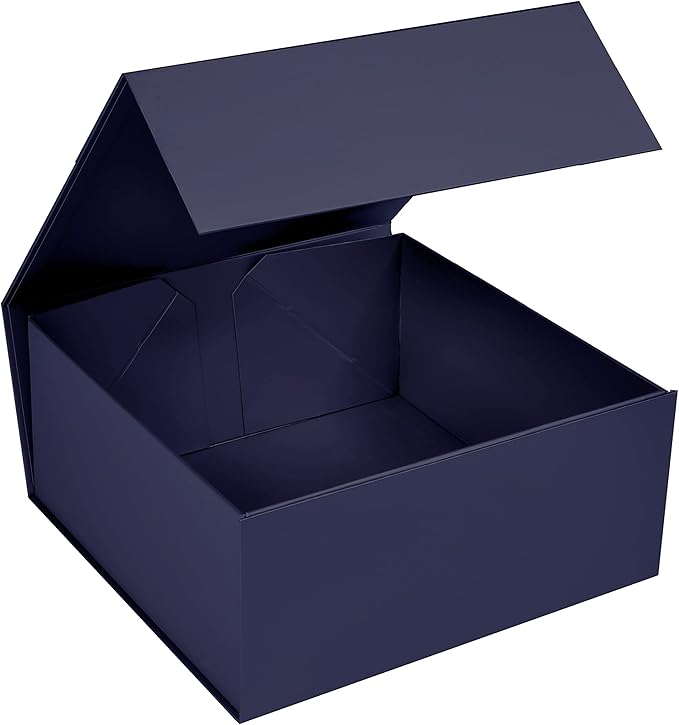 CECOBOX - Gift Boxes with Lids for Presents 8"x8"x3.1" - Matte, Collapsible Magnetic Closure Gift Box - Groomsmen & Bridesmaid Proposal Boxes, Wedding, PR, Birthdays, Holidays (Navy)