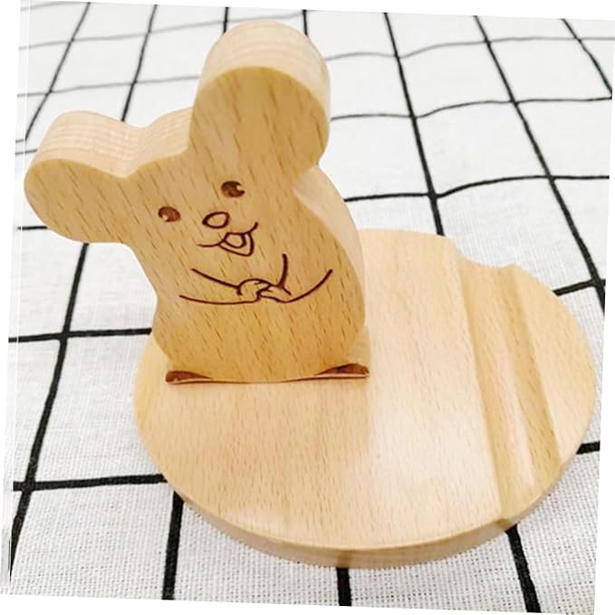 Wooden Desktop Phone Holder Cartoon Mouse Design Portable Stand for Smartphones Tablets Sturdy Ergonomic Viewing for Office Kitchen Nightstand