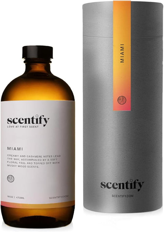 Scentify Miami Aroma Oil Refill Scent for Oil Diffusers - Creamy, Cashmere, Sandalwood, Musk Scents - Luxurious Relaxing Aromatherapy Diffuser Fragrance 470ml, 16 oz
