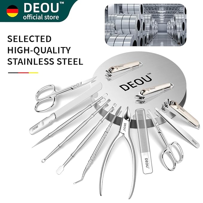 DEOU 13pcs Women Nail Grooming Kit Stainless Steel Professional Manicure Set Nail Care Tools with Luxurious Portable Travel Case Gift