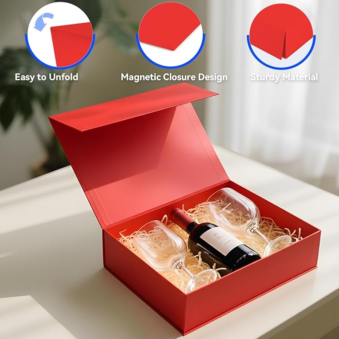 Brothersbox Red Gift Box 13.8"x9.1"x4.3" Large Gift Boxes for Presents with Magnetic Lid, Ribbon, Collapsible Boxes for Gift Packaging Mother's Day Christmas Birthday Wedding