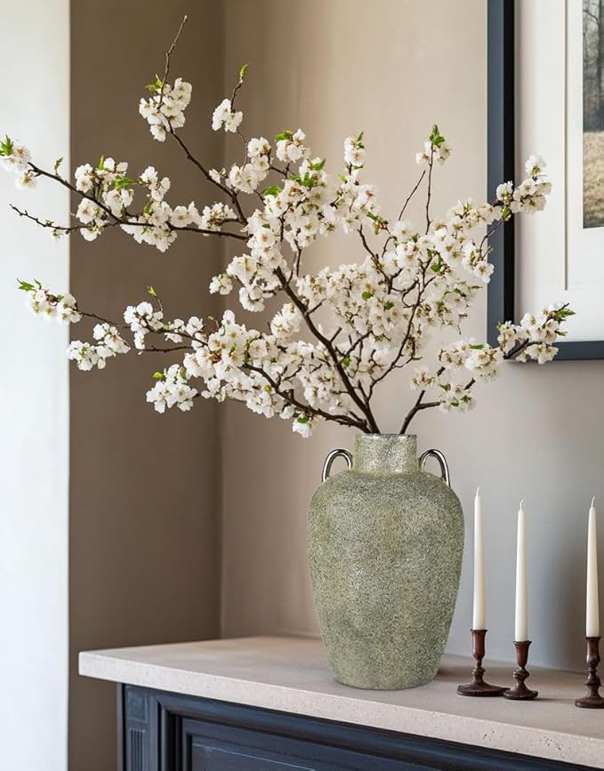 Large Ceramic Vase, 11.2" Tall Rustic Farmhouse Vase, Vintage Flower Vase with 2 Ears, Electroplated Terracotta Floral Vases for Home, Living Room, Shelf, Mantel, Entryway, Wedding, Table Centerpiece